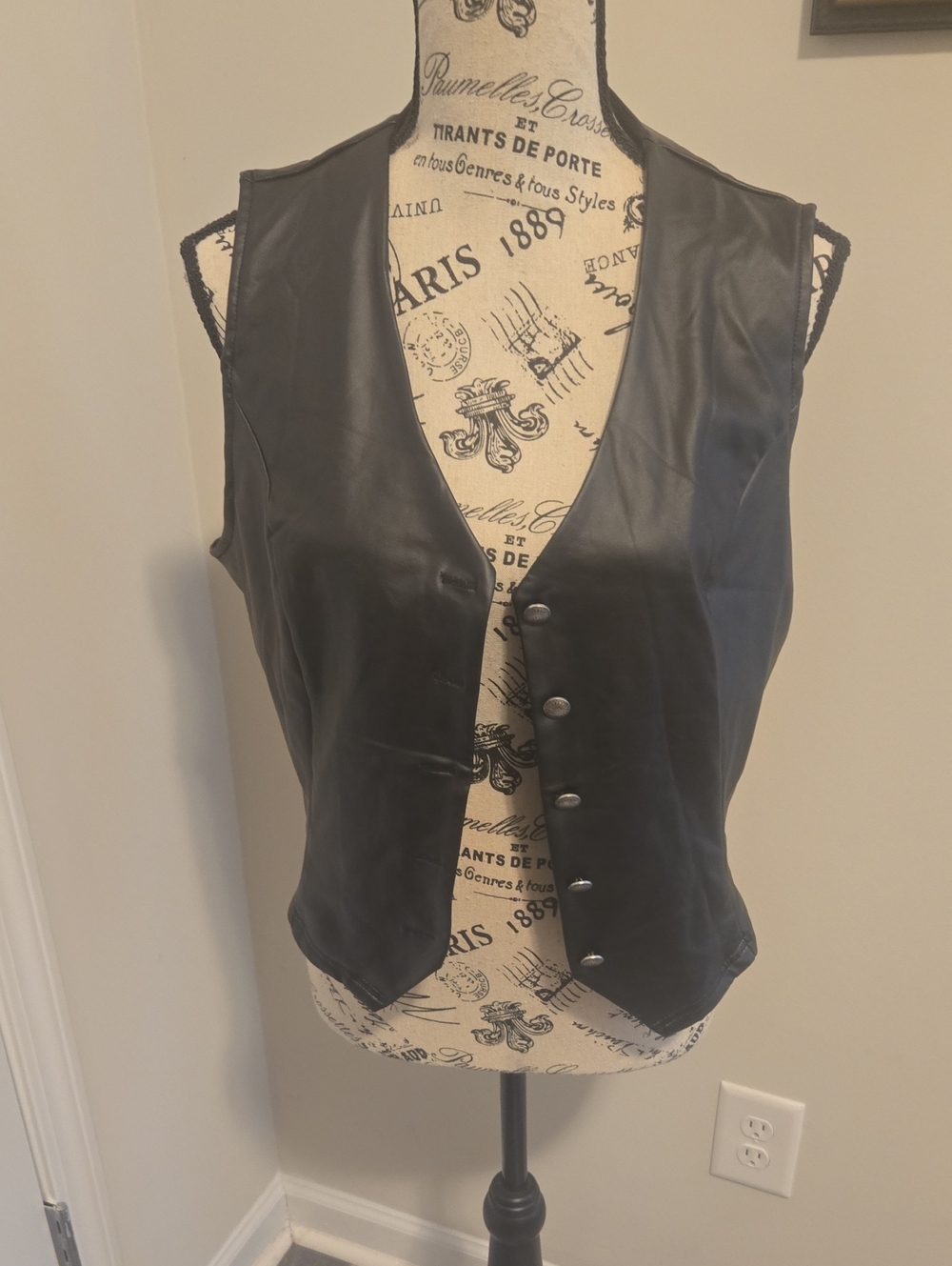 Anthropologie Black Faux Leather Button Vest